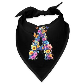 A – Floraler Anfangsbuchstabe 💐🌼🦋 - Bandana - Schwarz - Vorne
