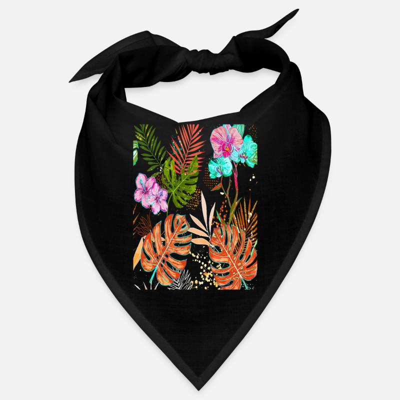 Exotic Monstera Tropical Pattern with Flowers Bandana