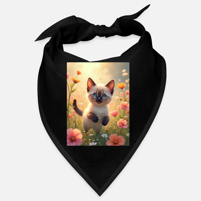 Süßes Siamkätzchen in einer Blumenwiese Bandana