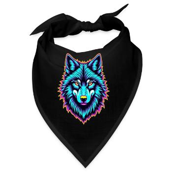 Neon Wolfskopf – Psychedelisch leuchtendes Tierdesign - Bandana - Schwarz - Vorne