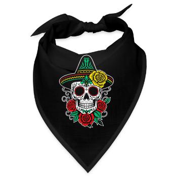 Mexikanischer Sugar Skull Sombrero Rosen - Bandana - Schwarz - Vorne