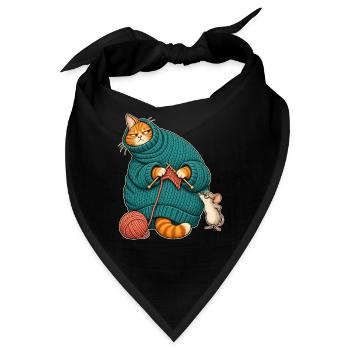 Katze strickt sich selbst ein - Bandana - Schwarz - Vorne