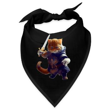 Katze als Ritter mit Schwert als tapferer Kämpfer - Bandana - Schwarz - Vorne