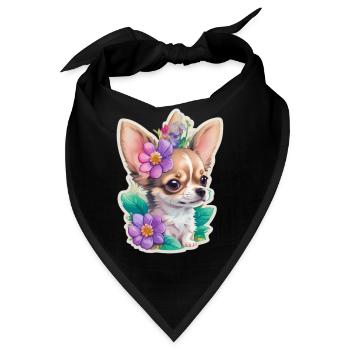Chihuahua in Pastell mit Blumen - Bandana - Schwarz - Vorne