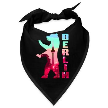 Berliner Bär gefüllt mit Skyline Fernsehturm - Bandana - Schwarz - Vorne