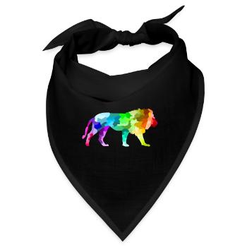Bunter Regenbogen Löwe Polygon Tiere - Bandana - Schwarz - Vorne