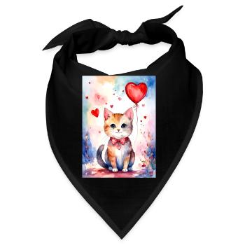 Katze Katze Niedliche Herzkatze - Bandana - Schwarz - Vorne