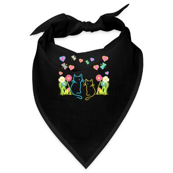 Retro Sommer Katzen Katze Kinder Kind Baby - Bandana - Schwarz - Vorne