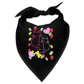 Retro Sommer Erdbeer Katzen Teenie Mädchen Katze - Bandana - Schwarz - Vorne