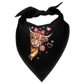 Verliebtes Hochlandrind mit Herzbrille und Lolli - Bandana - Schwarz - Vorne