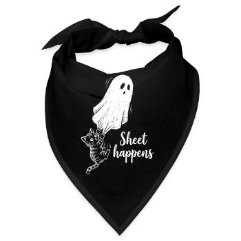 Sheet Happens Katze Geist Lustig Halloween Geschen - Bandana - Schwarz - Vorne