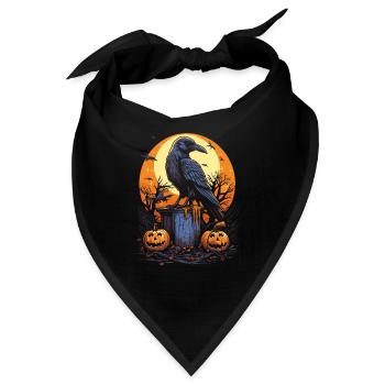 Gruseliger Rabe Auf Grabstein Mit Kürbissen - Bandana - Schwarz - Vorne