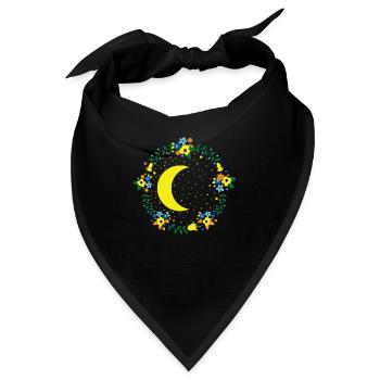 Mond mit Blümchen Nachthimmel Weltraum - Bandana - Schwarz - Vorne