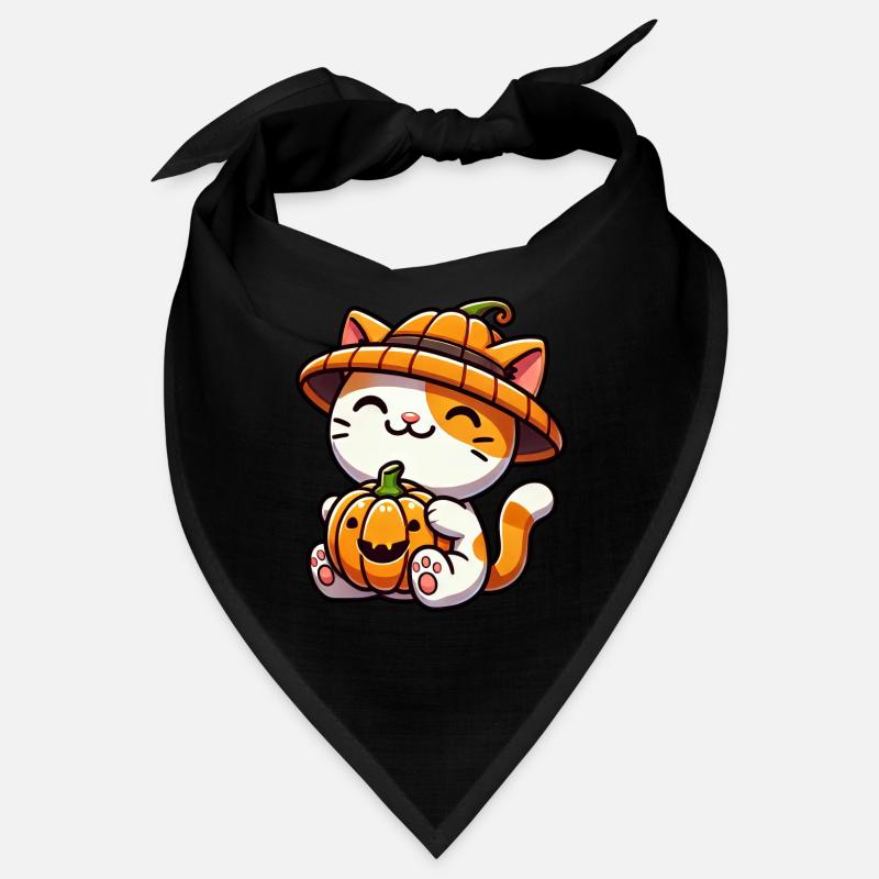 Whimsical Halloween Cat Pumpkin Hat Bandana