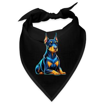 Dobermann sitzend mit Hundeblick - Bandana - Schwarz - Vorne
