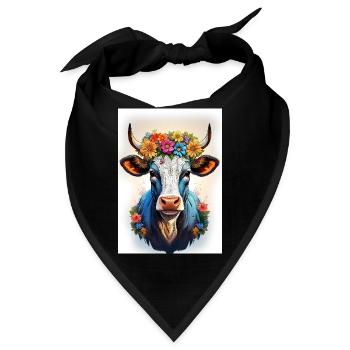 Kuh mit Blumenkranz - Bandana - Schwarz - Vorne