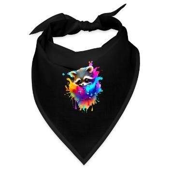 Bunter Waschbär mit Farbklecksen - Bandana - Schwarz - Vorne