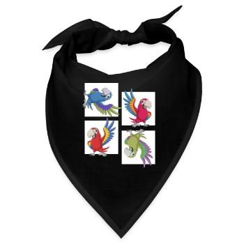 sprechender Papagei zeigt buntes Federkleid - Bandana - Schwarz - Vorne