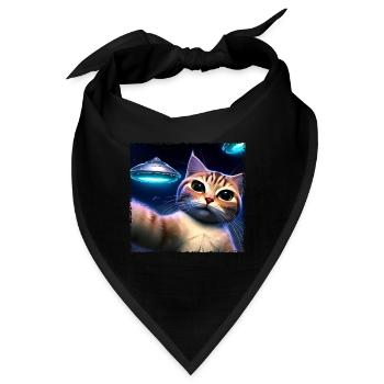Katzen-Selfie mit UFO - Bandana - Schwarz - Vorne