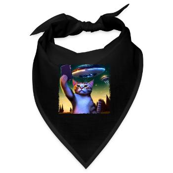 Katzen-Selfie mit UFO - Bandana - Schwarz - Vorne