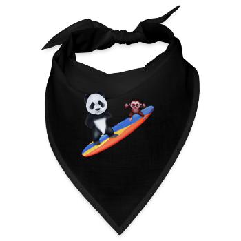 Surfender Panda und Affe - Bandana - Schwarz - Vorne