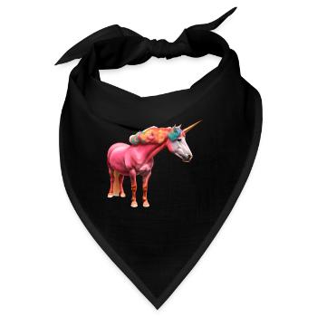 Buntes Lockiges Einhorn - Bandana - Schwarz - Vorne
