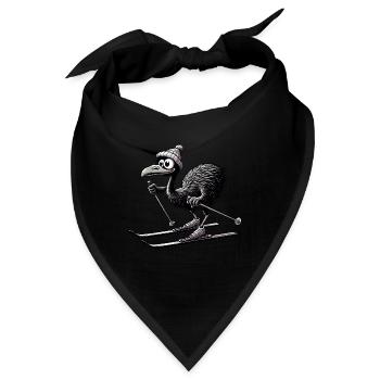 Süßer Emu Vogel beim Skifahren im Comicstil - Bandana - Schwarz - Vorne