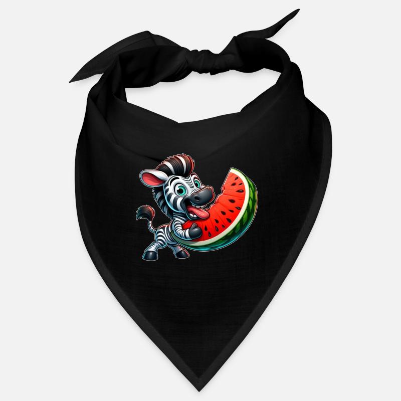 Cute whimsical zebra with watermelon and wide Bandana