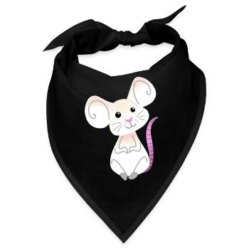 Hand gezeichnete weiße Maus sitzend - Bandana - Schwarz - Vorne
