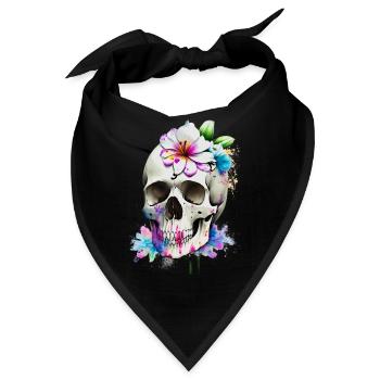 Schädel mit Lilien - Bandana - Schwarz - Vorne