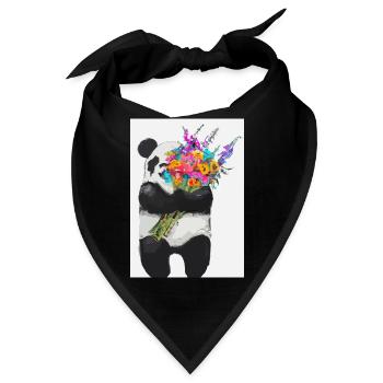 Panda mit Blumenstrauß - Bandana - Schwarz - Vorne