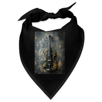 Verzierte Eleganz – Black & Gold Violin Art - Bandana - Schwarz - Vorne