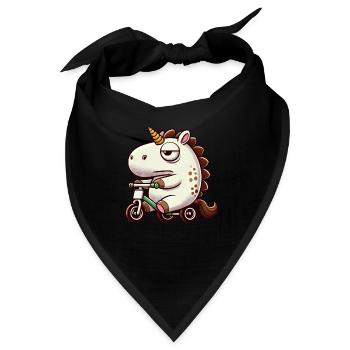 Einhorn auf Dreirad lustig skurril Fabelwesen - Bandana - Schwarz - Vorne