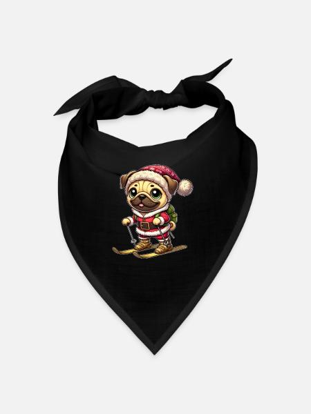 Mops auf Skiern Winter Spaß Weihnachten - Bandana - Schwarz