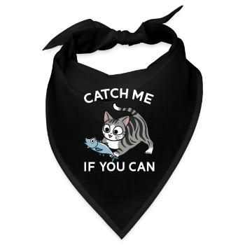 Niedliche getigerte Katze mit einem Fisch - Bandana - Schwarz - Vorne
