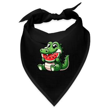 Krokodil Mit Wassermelone Fruchtig Niedlich - Bandana - Schwarz - Vorne