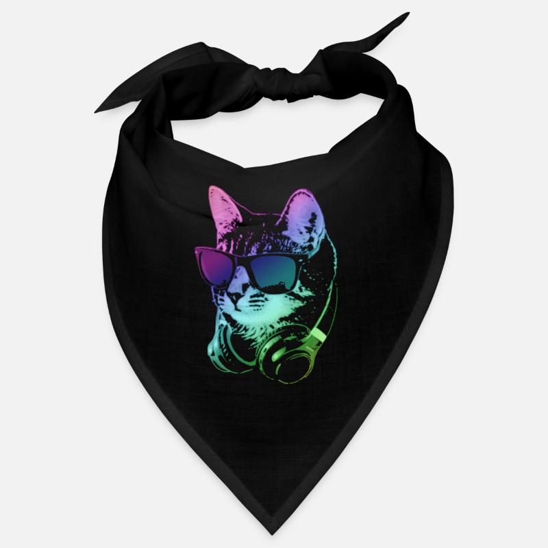 DJ Cat In Neon Lights - Bandana - Schwarz
