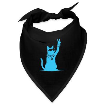 Blaue Rocker Katze – Lustiges Rockmusik Cat Design - Bandana - Schwarz - Vorne