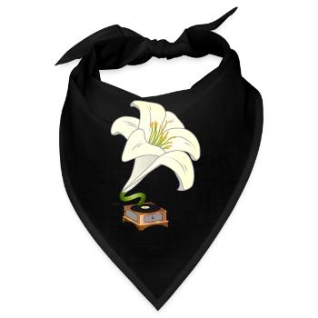 Lilie als Grammophon – Nostalgisches Blumendesign - Bandana - Schwarz - Vorne