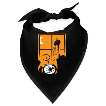 Halloween Katze Maus Fisch orange Fenster Mond - Bandana - Schwarz - Vorne