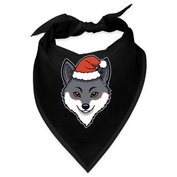 Weihnachtswolf Cartoon Kopf mit Mütze - Bandana - Schwarz - Vorne