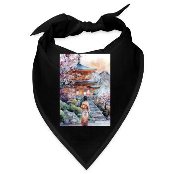 Kimono-Pagode und Kirschbäume - Bandana - Schwarz - Vorne