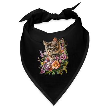 Katze Blumen - Bandana - Schwarz - Vorne