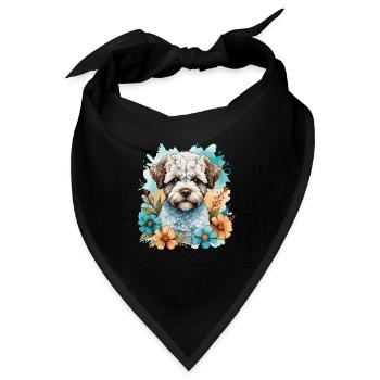 Lagotto Romagnolo Hund Niedlich mit Blumen - Bandana - Schwarz - Vorne