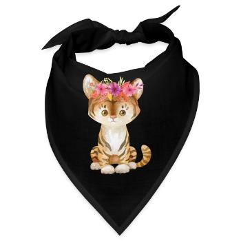 Löwe Tierkind Tier Baby Blumenkranz Kinder Wald - Bandana - Schwarz - Vorne