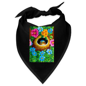 Vogel in seinem Nest umgeben von Blumen - Bandana - Schwarz - Vorne