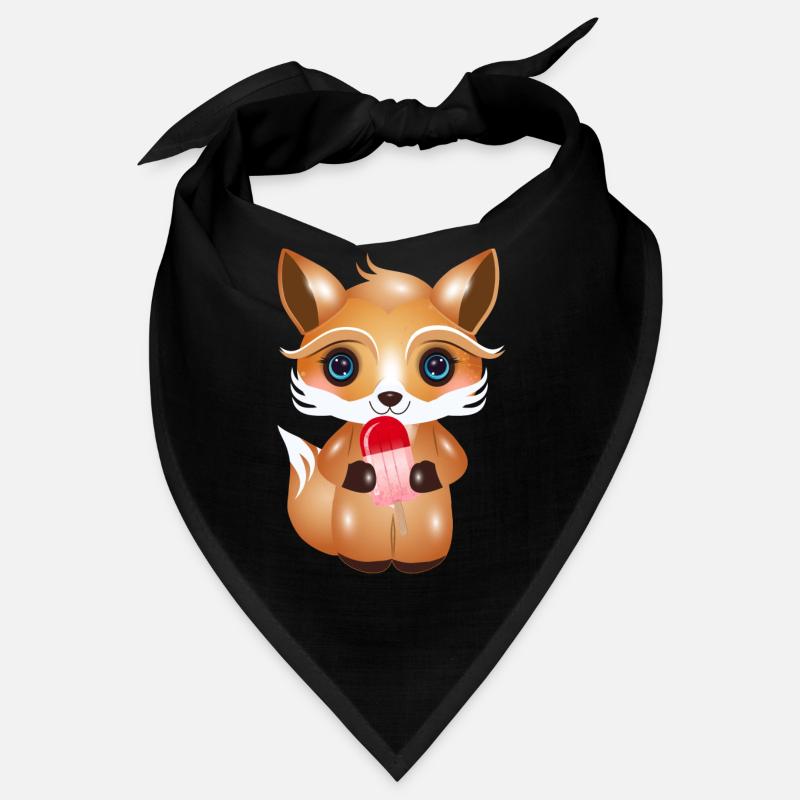 Renard kawaii mignon avec crème glacée rouge sur style Bandana