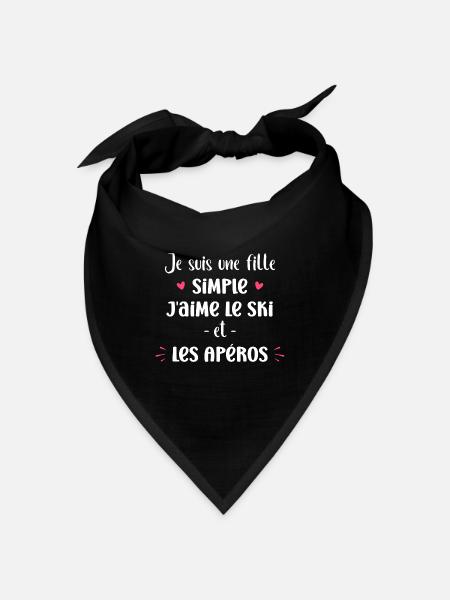 Fille simple j'aime le Ski et les apéros - Bandana - noir - Devant