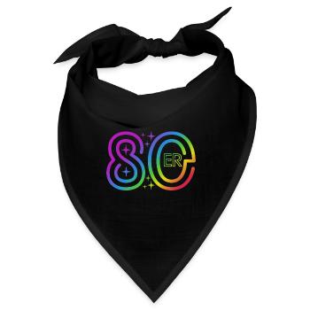 80er Jahre - bunter Regenbogen - retro - Bandana - Schwarz - Vorne