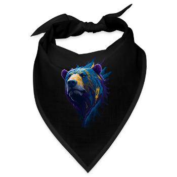 Lila und Blau Farbe Splash Art Bärenkopf Design - Bandana - Schwarz - Vorne